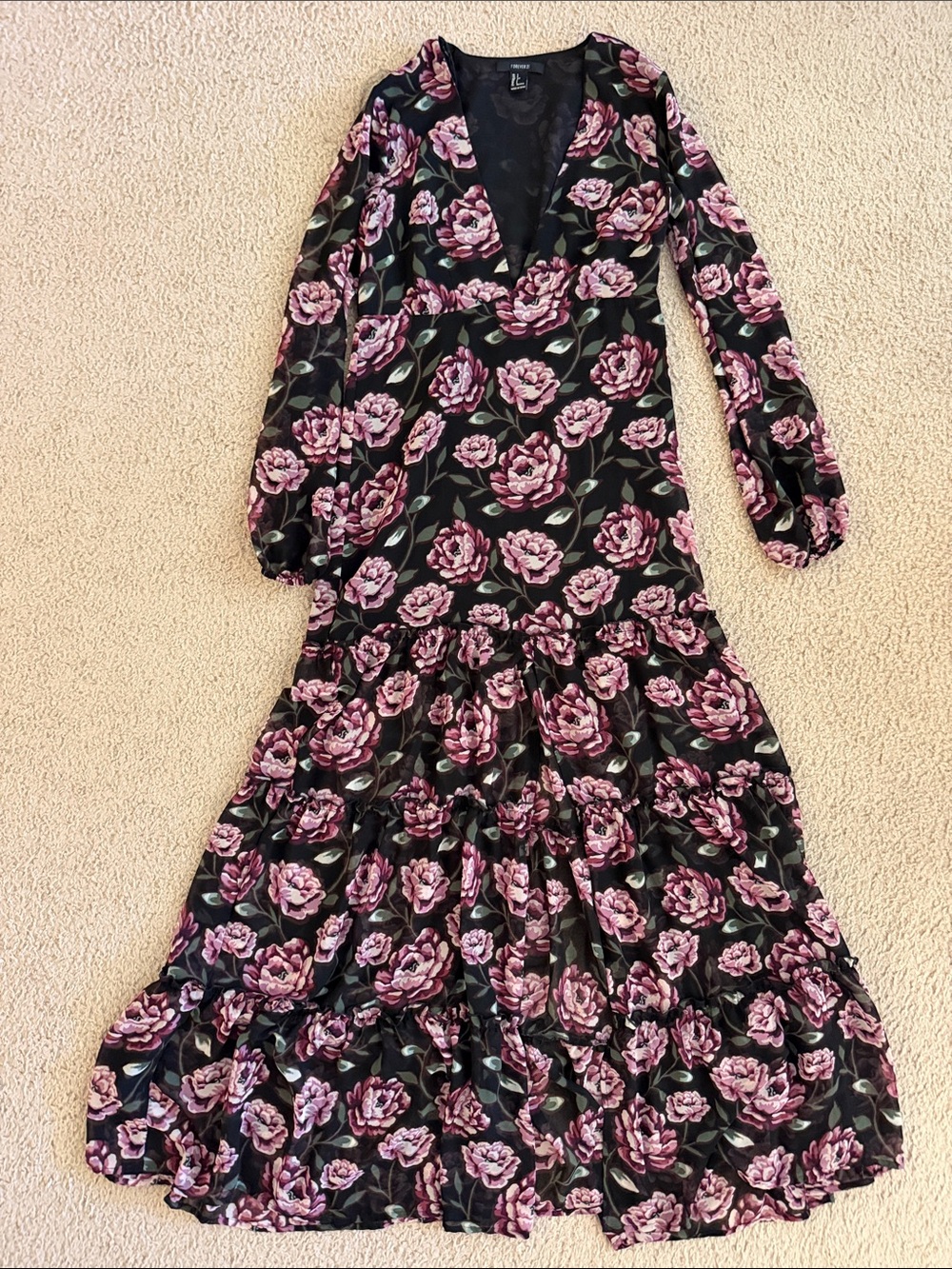 Forever 21 Black Maxi Dress with Purple Floral Print